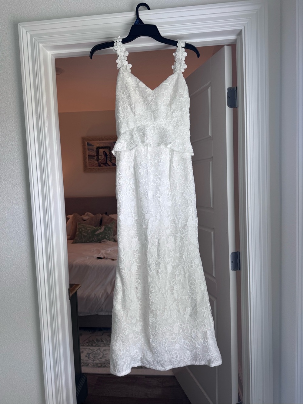 Line & Dot White Lace V-Neck Maxi Dress with Floral Straps